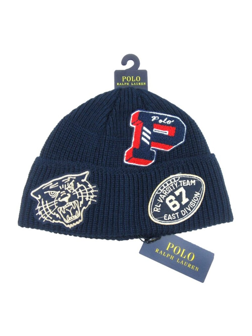 Polo Ralph Lauren RL Varsity Team Tiger Skull Beanie Cap One Size Navy Blue NEW
